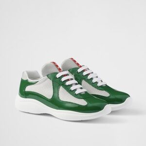 Prada America’s Cup Patent Leather & Mesh Sneakers – Pine Green