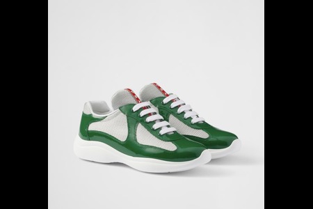 Prada America’s Cup Patent Leather & Mesh Sneakers – Pine Green